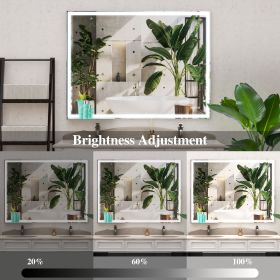 48x36 inch LED Bathroom Vanity Mirror Wall Mounted Adjustable White/Warm/Natural Lights Anti-Fog Touch Switch with Memory Modern Smart Large Bath