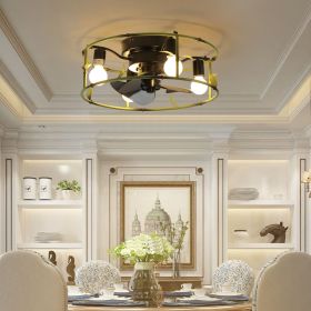 Flush Mount Ceiling Fans with Lights and Remote Control green Caged Low Profile Ceiling Fan Modern Metal Ceiling fanfor Farmhouse Dining Room Bed