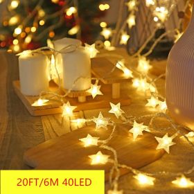 1pc Star String Lights; 3m/10ft; 6m/20ft; EFFE LED Fairy Twinkle Lantern Lights With 20 Stars 2 Flashing Modes; Battery Powered Indoor & Outdoor (Color: Warm White, Items: 6M 40LED)