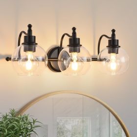 3-Lights Bathroom Vanity Lighting Fixtures Brushed Gold Modern Vanity Light 22Inch Bathroom Light Fixture Bathroom Lights Over Mirror with Clear (Main Material: Metal, Main Color: Black)